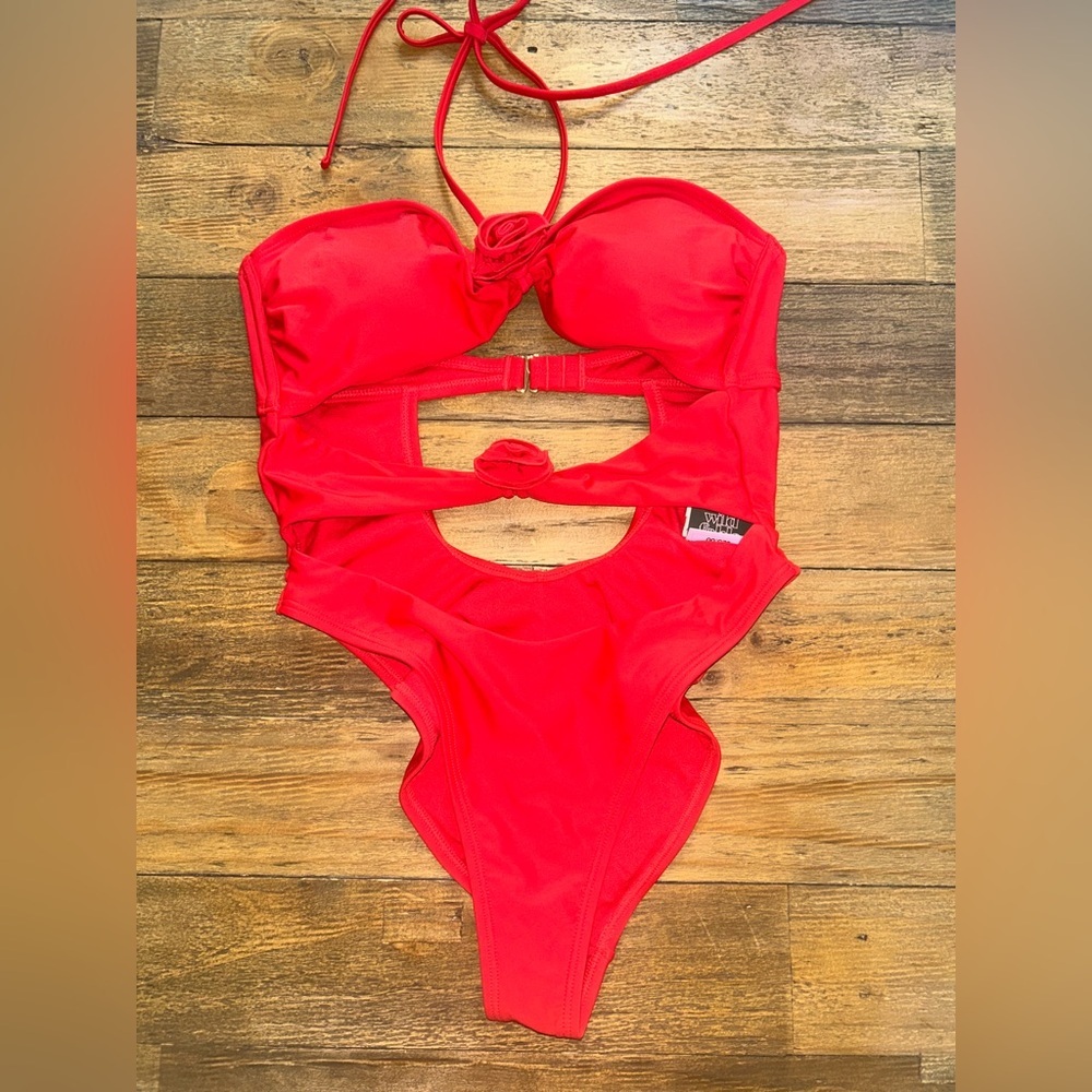 WILD FABLE Red Extra High Leg Extra Cheeky One Piece Swimsuit Scoop Back - Picture 5 of 10